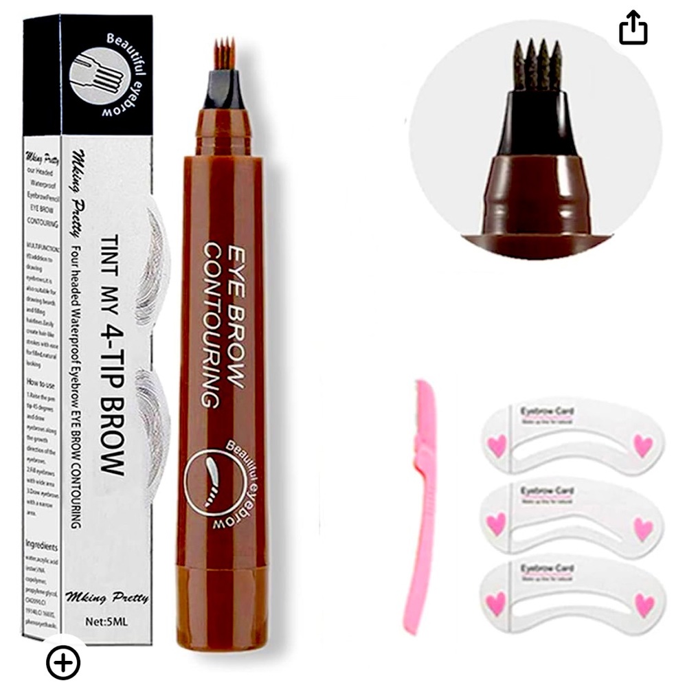 Eyebrow Kit, Eyebrow Pencil with 3 Eyebrow Stencils ,1 Brow Razor (red brown)